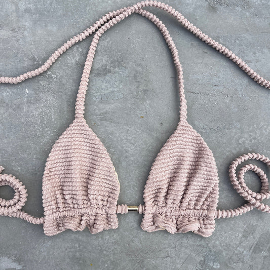 Sand Tropez Beige Textured Triangle Frill Bikini Top