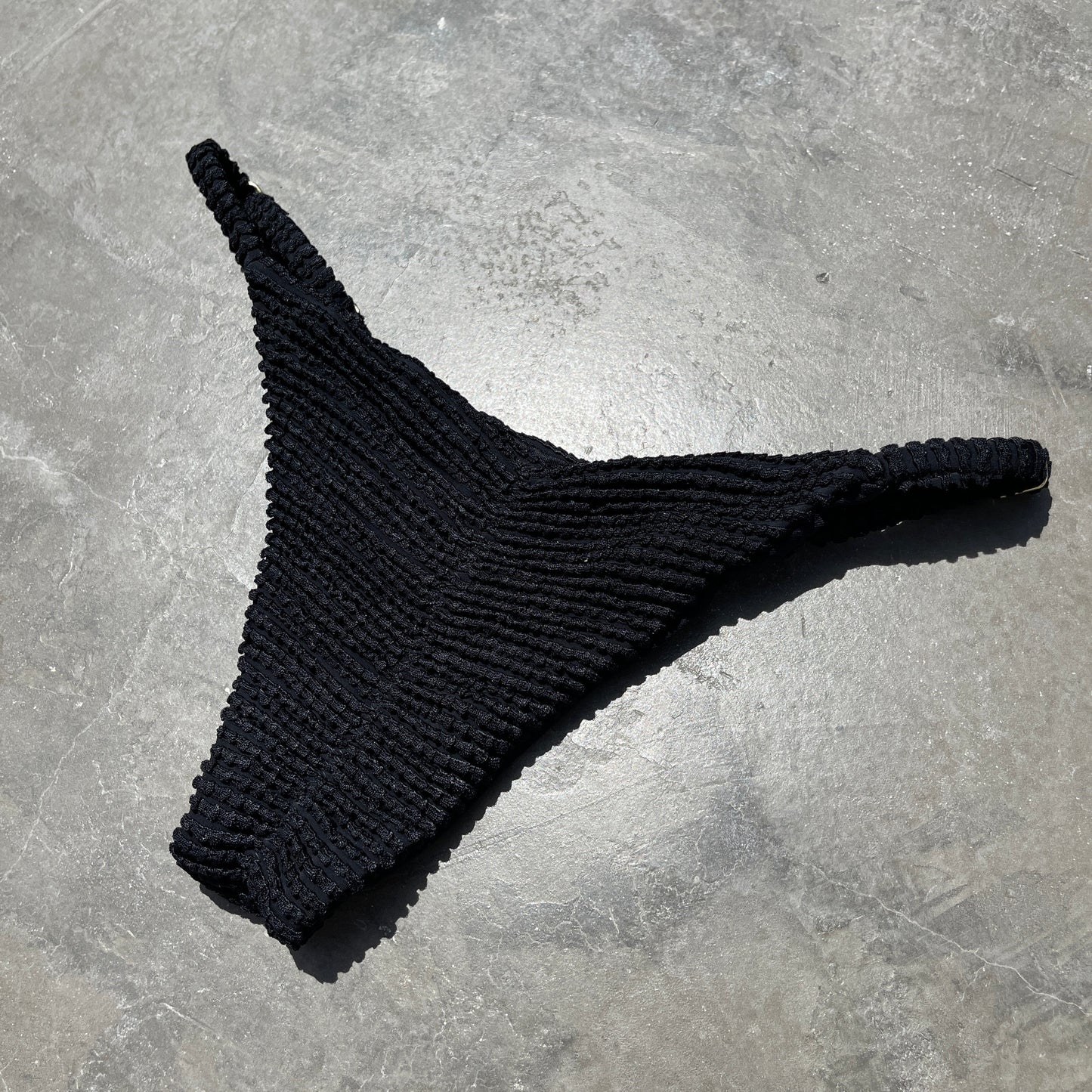 Onyx Black Textured Tanga Bikini Bottom