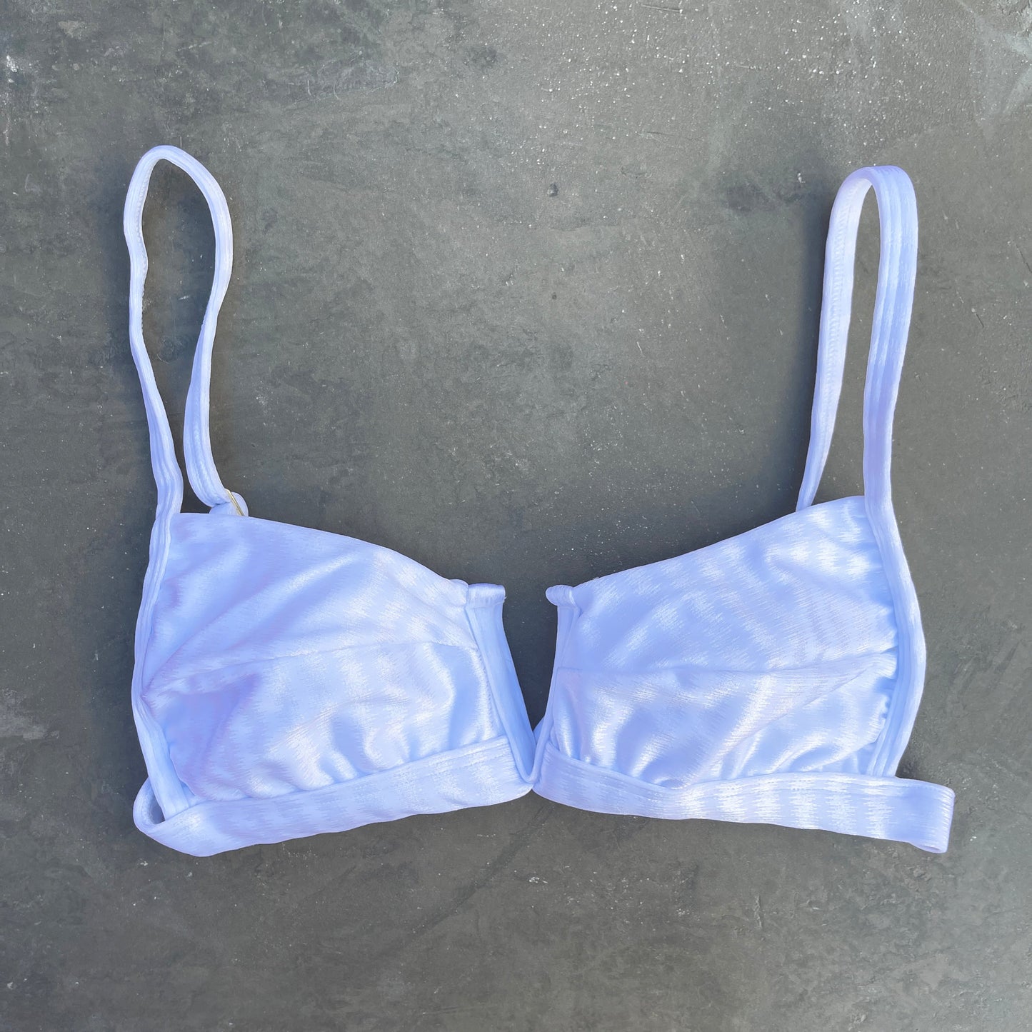 White Striped Squared V Bikini Top