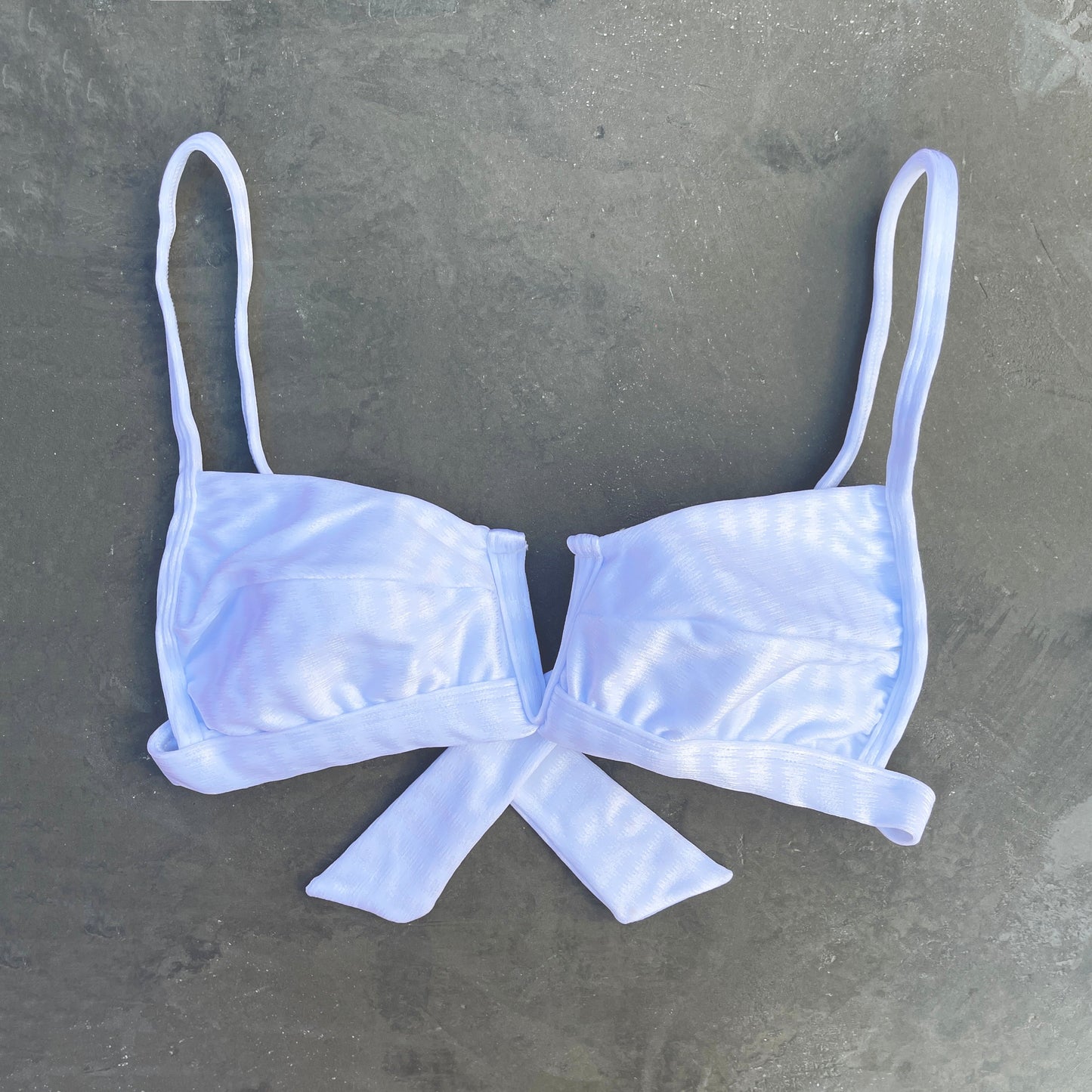 White Striped Squared V Bikini Top