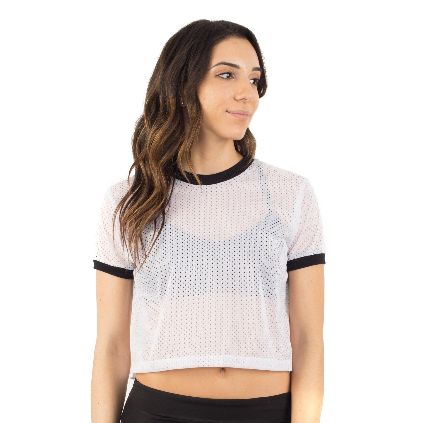 6031 - Women's Cropped Mesh Ringer Tee