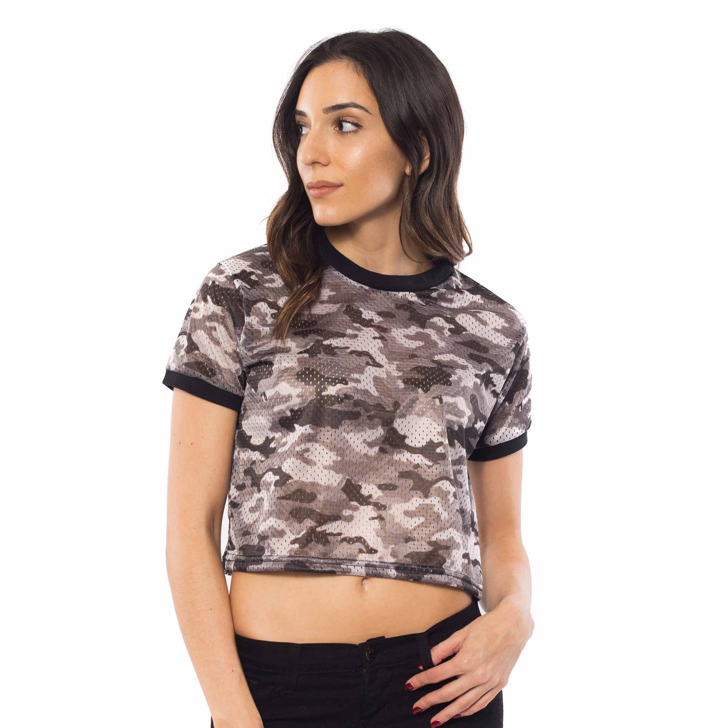 6031 - Women's Cropped Mesh Ringer Tee