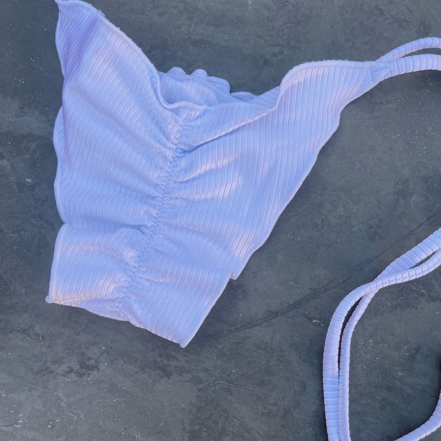 Ribbed White Ripple Side Tie Bikini Bottom