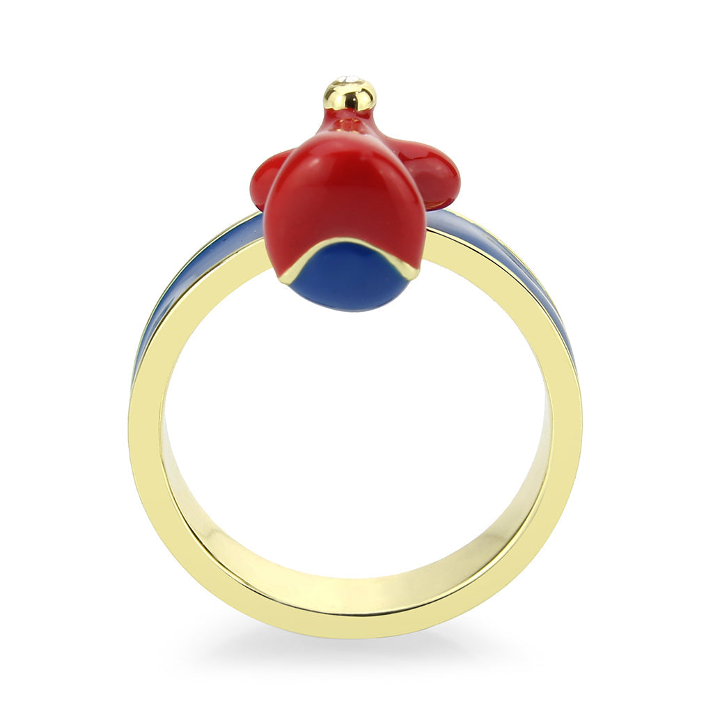 LO4773 - Gold Brass Ring with Epoxy in Blue Series