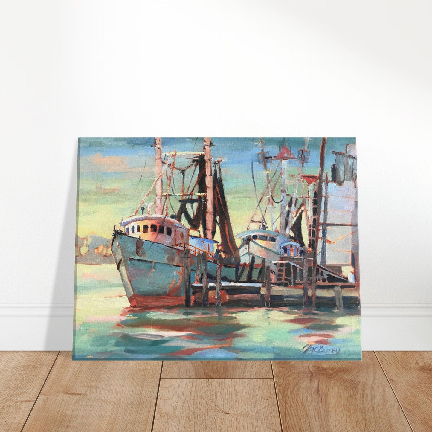 'Biloxi Fishing Fleet' I 11x14 inch Canvas Coastal Art Print I Original Artwork by American Artist Barbara Cleary