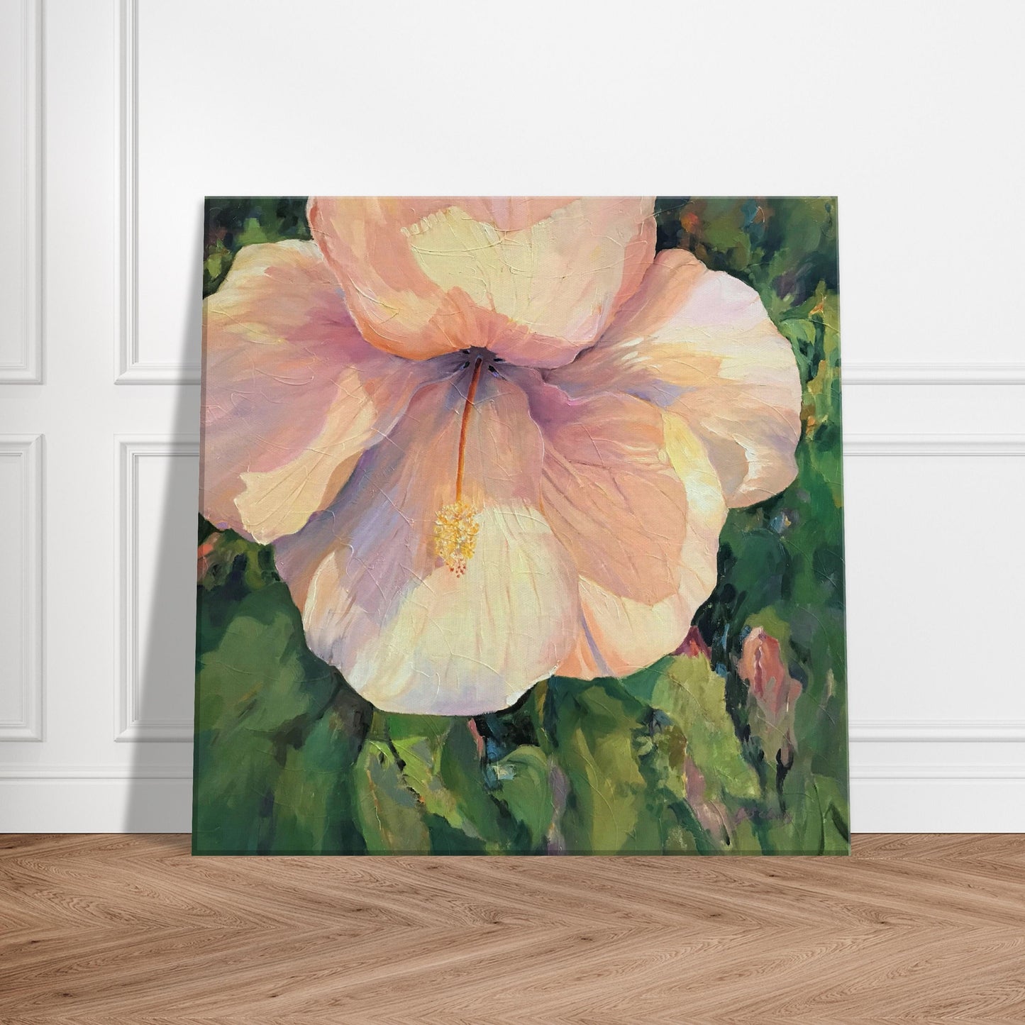 'Pink Hibiscus' Floral I 16x16 inch Art Print on Canvas I Original Artwork by American Artist Barbara Cleary | Barbara Cleary Designs
