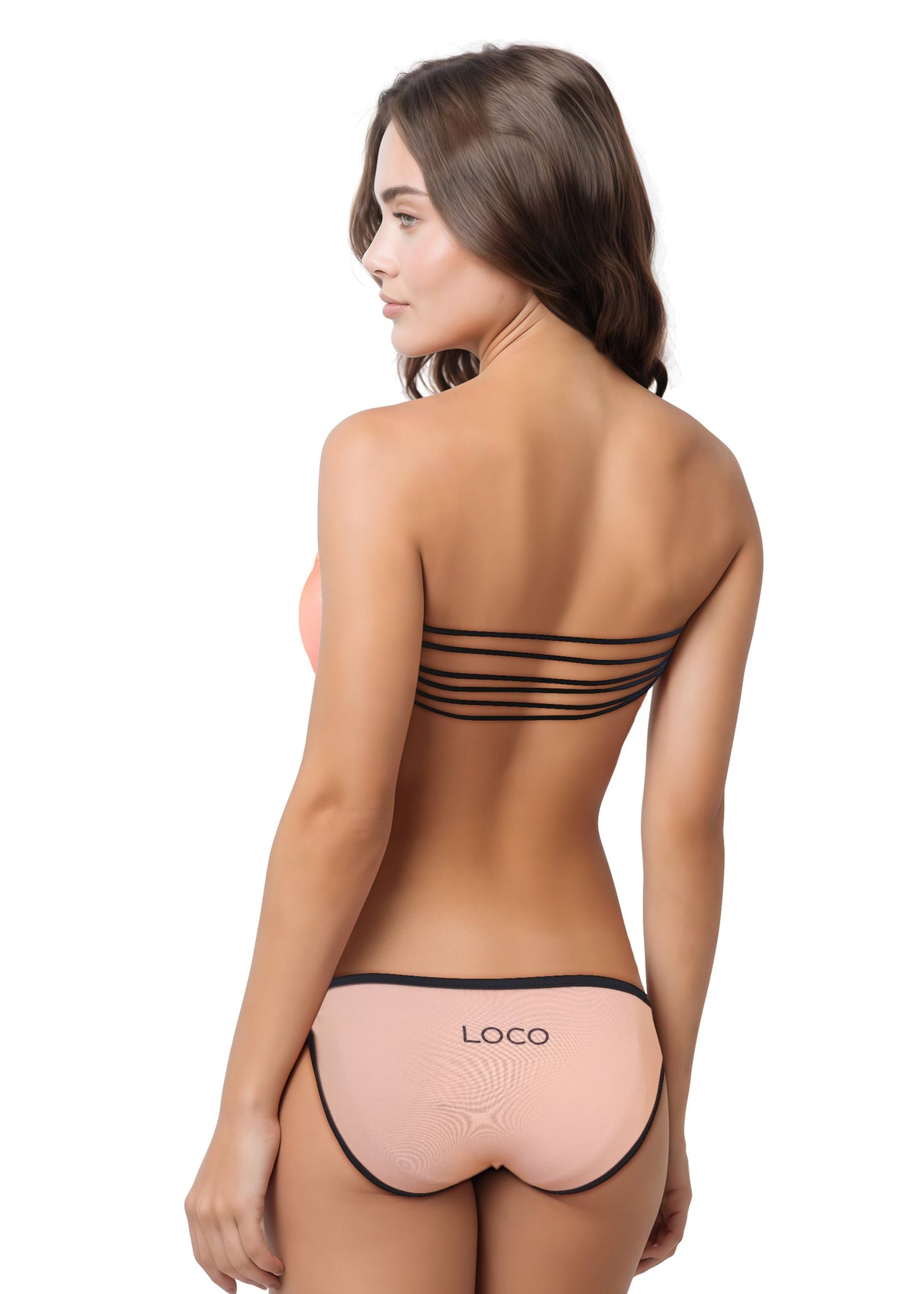 Loco Boutique Neon Black Piping Strappy Back Bandeau Bikini Top