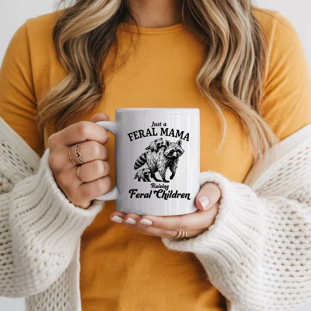 Feral Mama Racoon 15oz Ceramic Coffee Mug