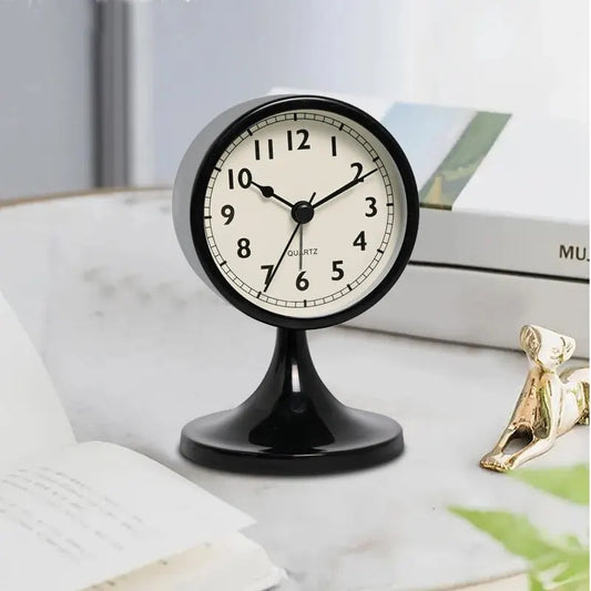Nordic Vintage Metal Alarm Clock Silent Table Clock with Nightlight Black
