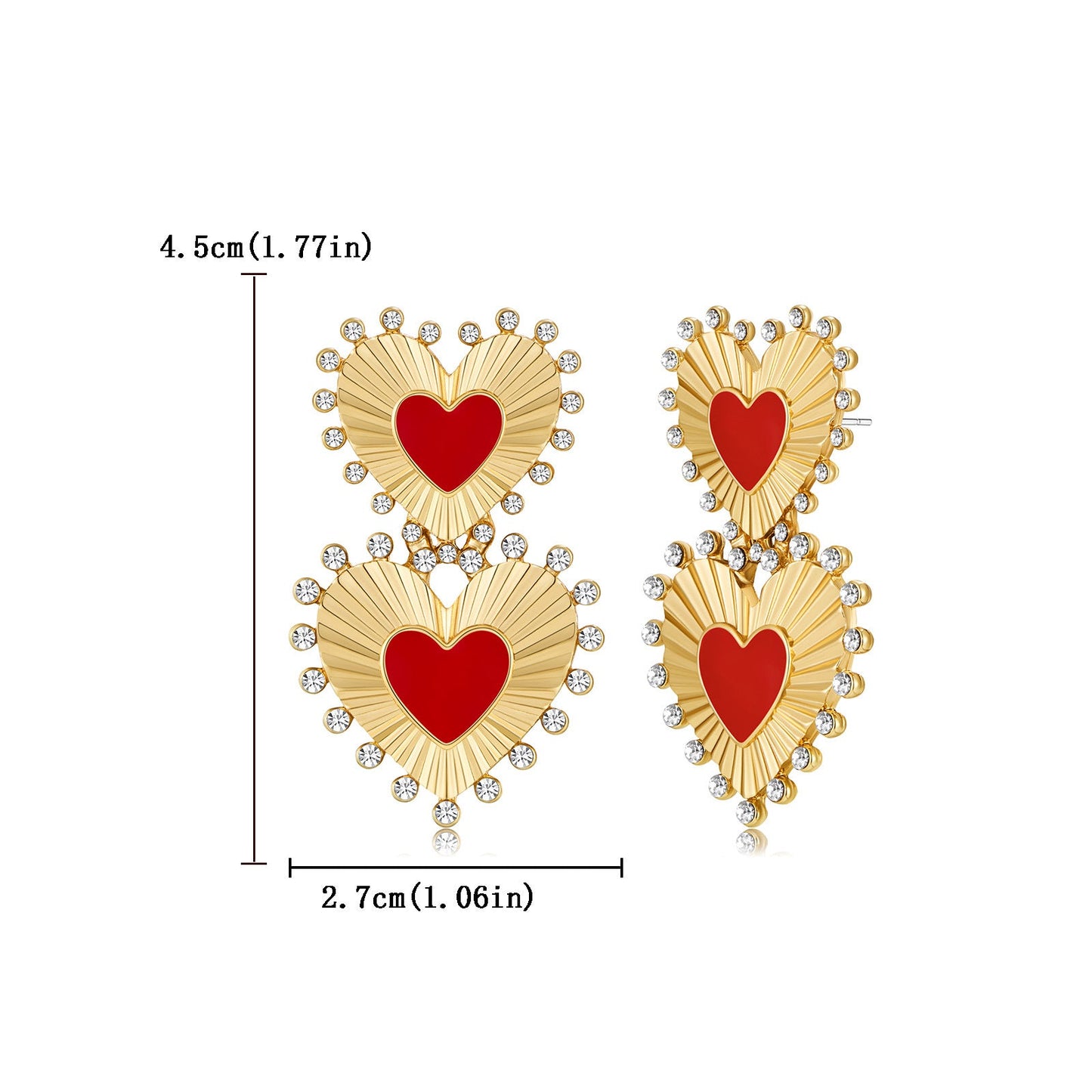 Mid ancient style drip oil inlaid diamond heart earrings, retro exaggerated earrings, temperament earrings, high-end earrings, long earrings