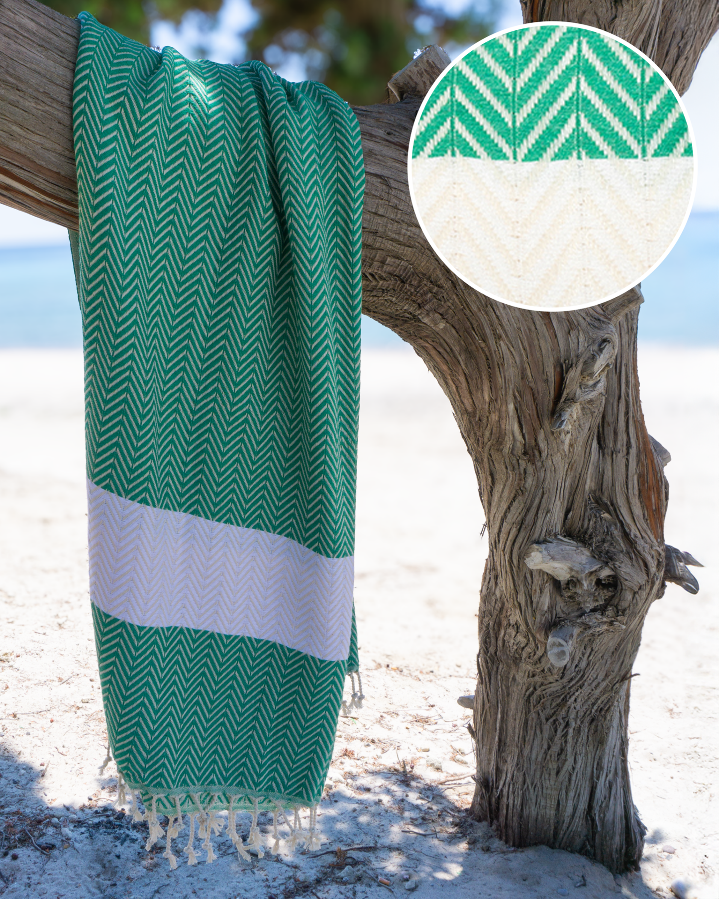 ZAYA Hammam Towel, Beach Towel, Pestemal - Green / White