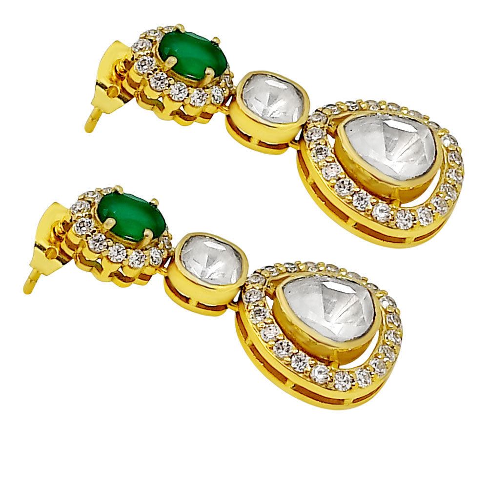 Kundan Polki Dangle Earrings 18K Gold Plated Jewelry with Gemstone PGE1002