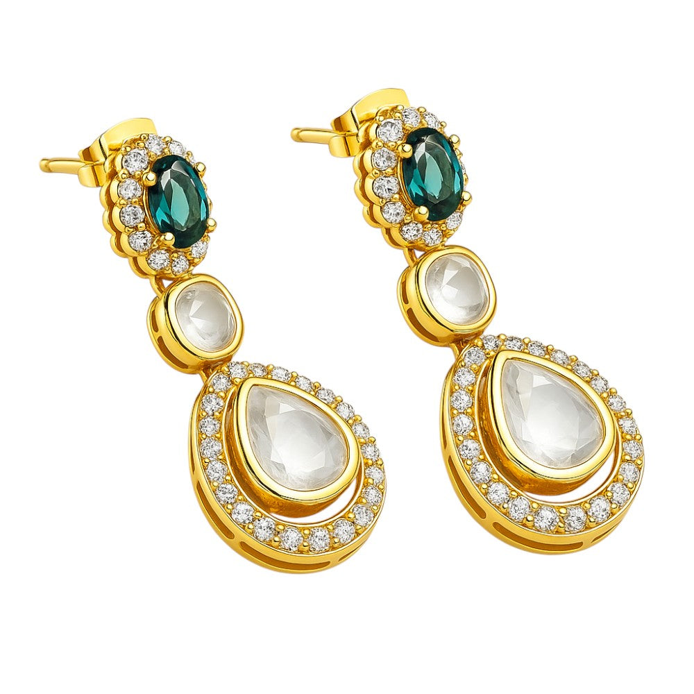 Kundan Polki Dangle Earrings 18K Gold Plated Jewelry with Gemstone PGE1002