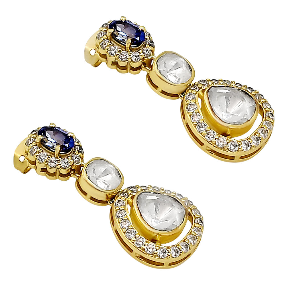 Kundan Polki Dangle Earrings 18K Gold Plated Jewelry with Gemstone PGE1002