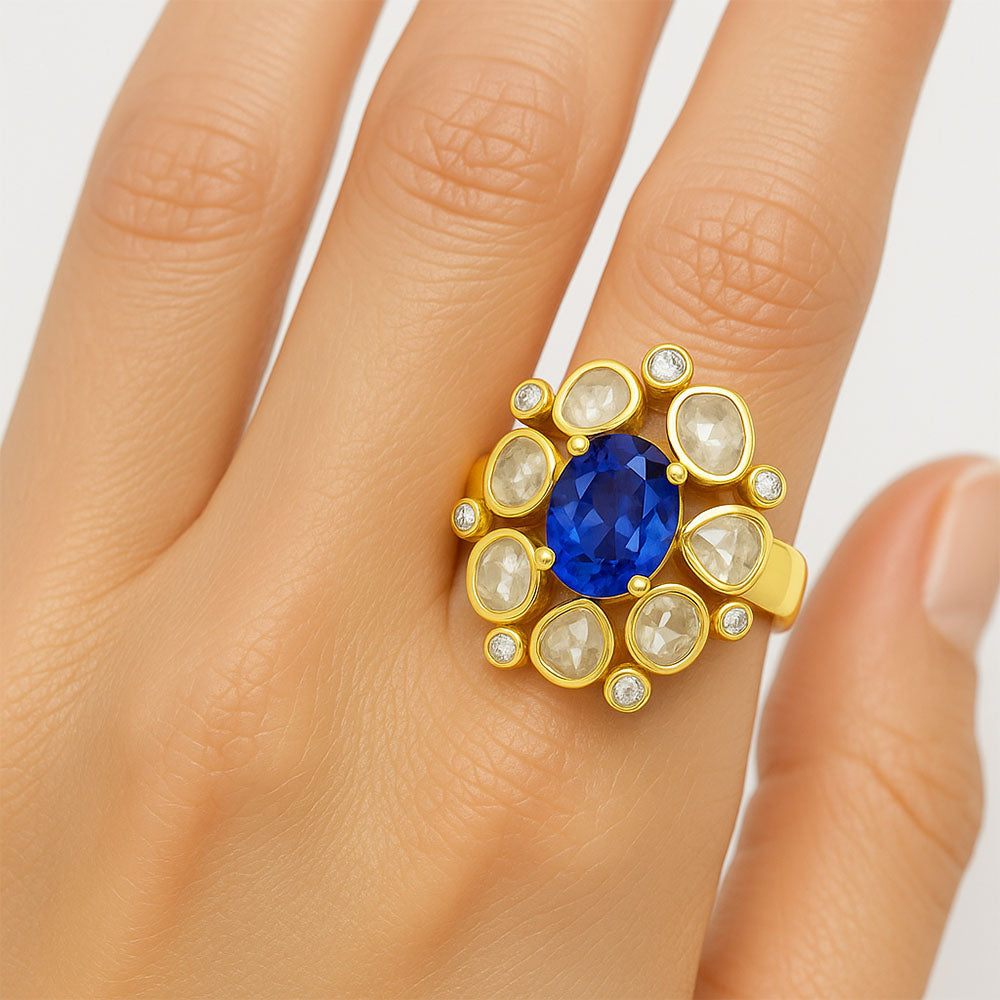 Traditional Kundan Polki Gemstone Ring Size 5-11 18K Gold Plated Jewelry PGR1001
