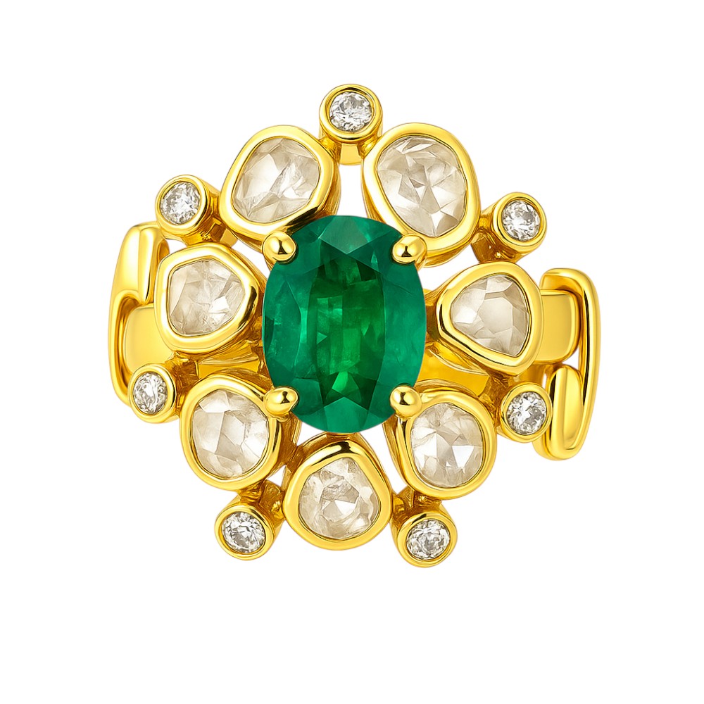 Traditional Kundan Polki Gemstone Ring Size 5-11 18K Gold Plated Jewelry PGR1001