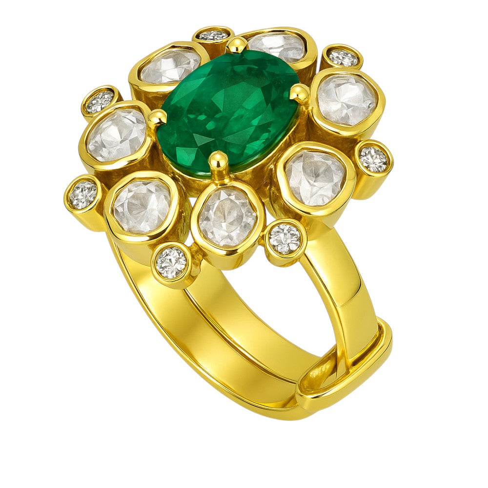 Traditional Kundan Polki Gemstone Ring Size 5-11 18K Gold Plated Jewelry PGR1001