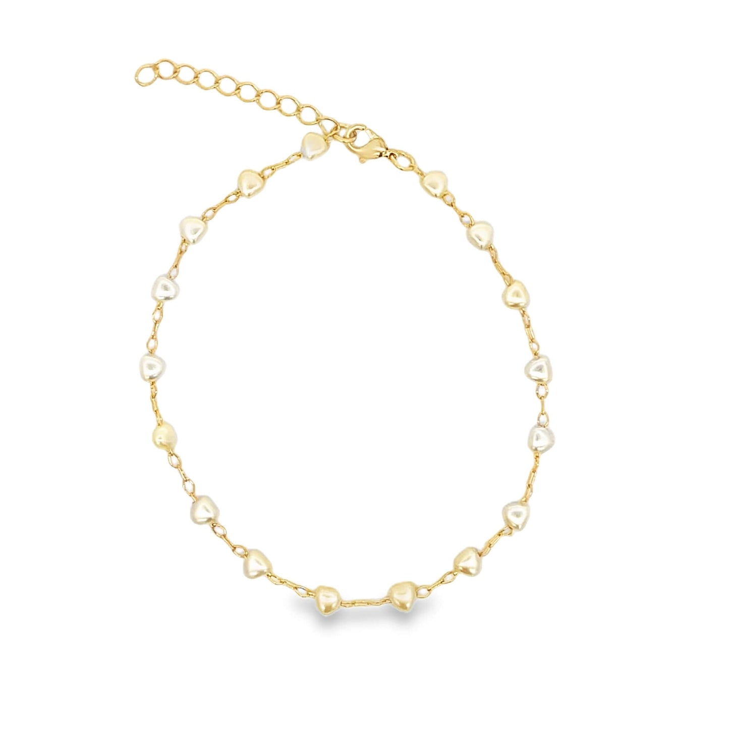 Tiny Heart Shaped Pearl Charm Link Bracelet (H156/I516/E261)
