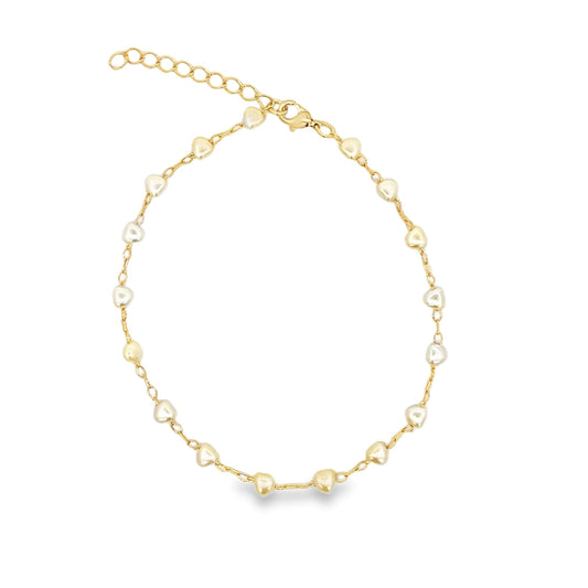 Tiny Heart Shaped Pearl Charm Link Bracelet (H156/I516/E261)