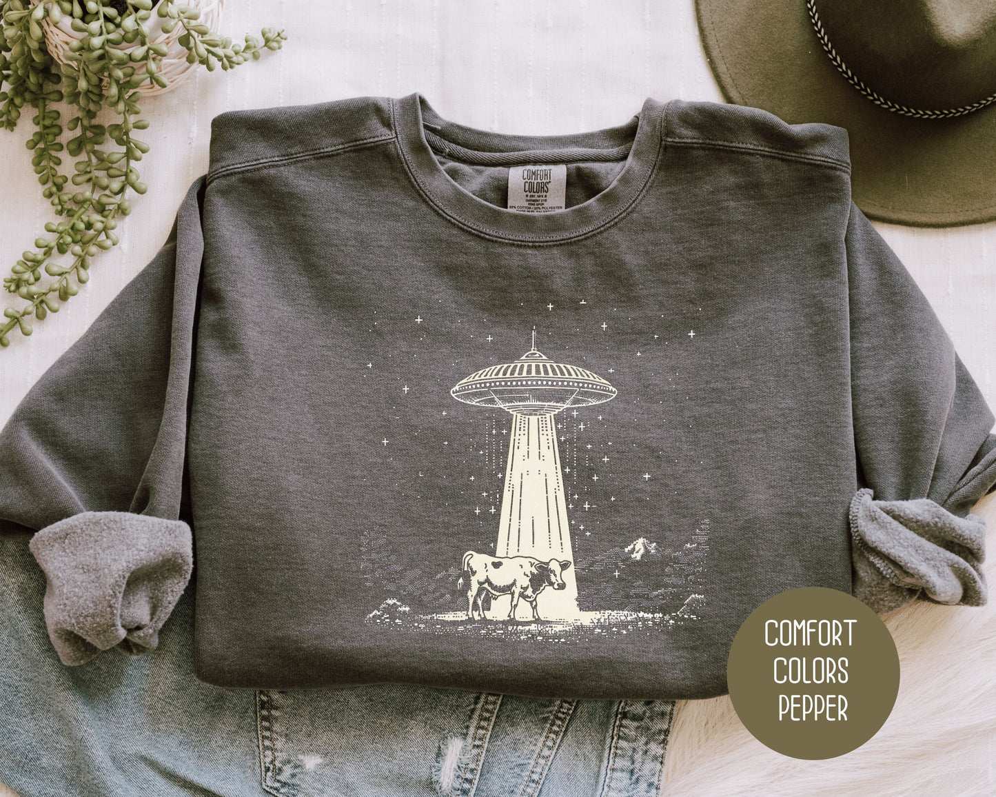 UFO Cow Abduction Comfort Colors Sweatshirt