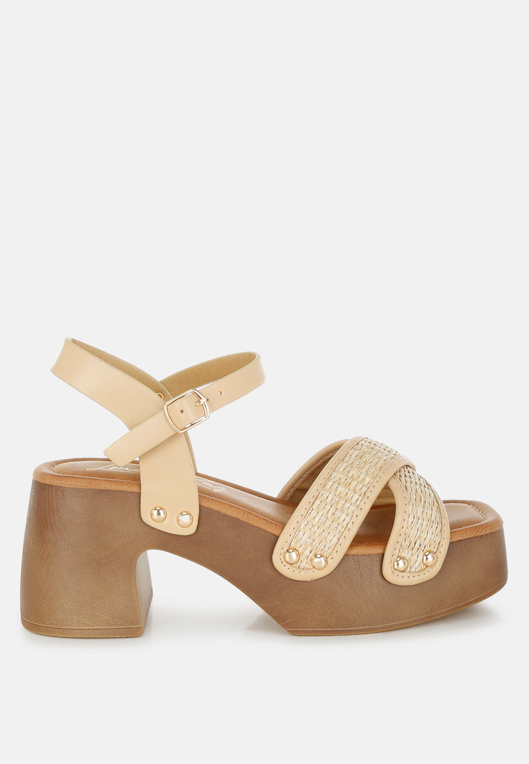Qasa Studded Raffia Clog Sandals