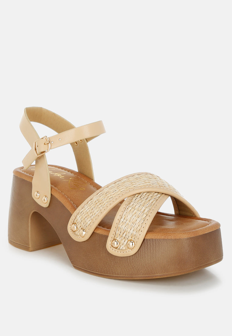 Qasa Studded Raffia Clog Sandals