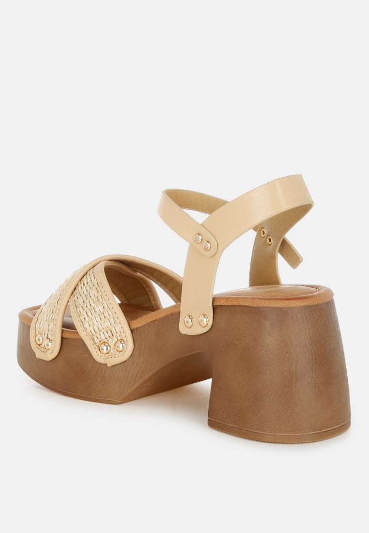 Qasa Studded Raffia Clog Sandals