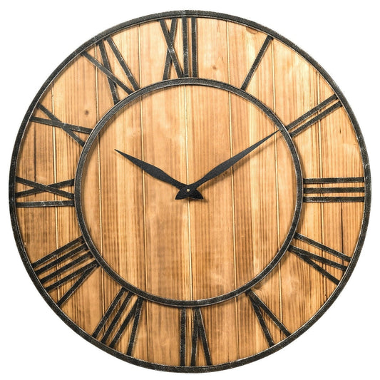Round Wood 30-inch Roman Numeral Silent Wall Clock