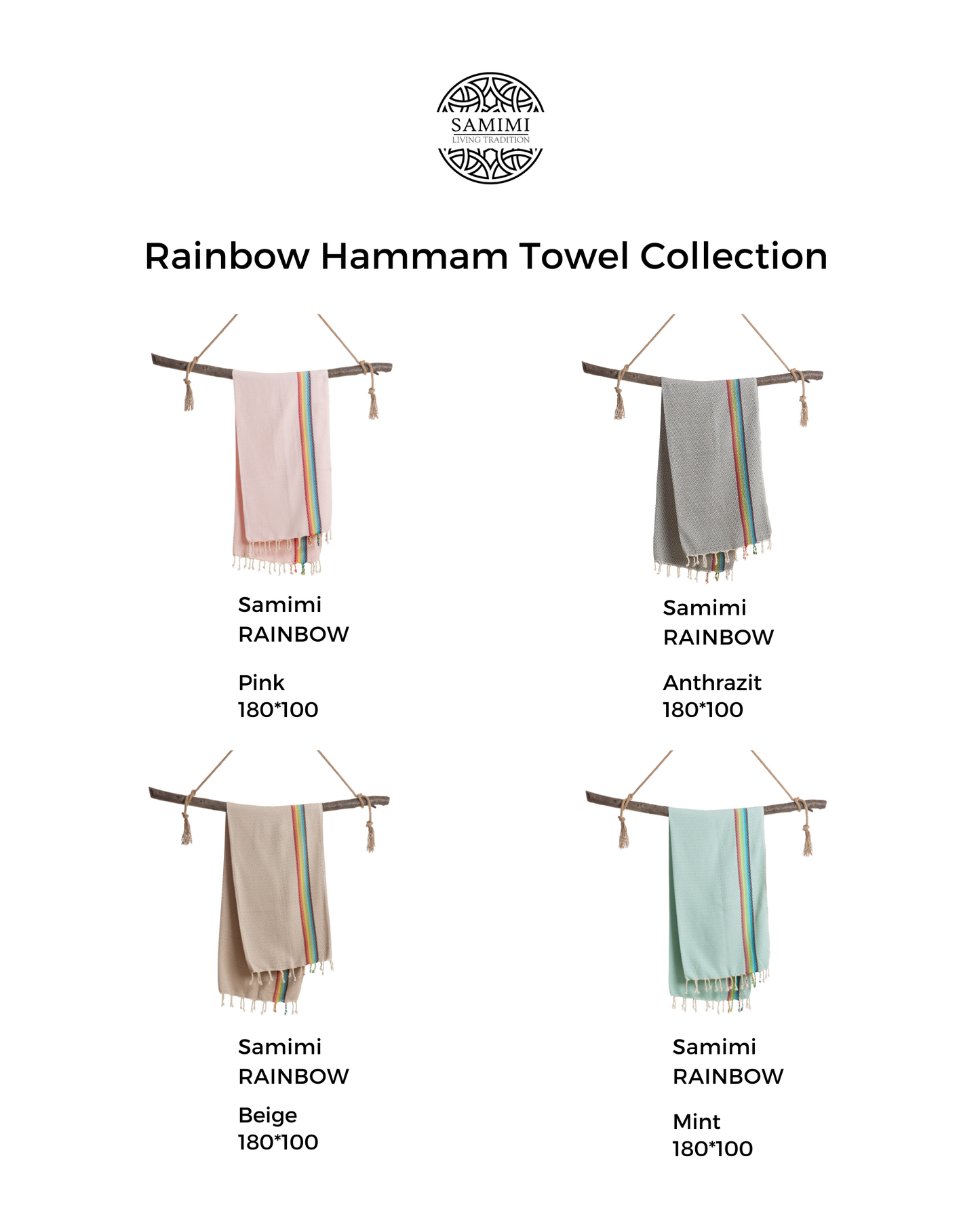 RAINBOW Beach Towel, Turkish Hammam Towel, Spa & Sauna Towel - Beige