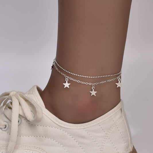 Boho Star Charm Anklet For Women Silver Ankle Bracelet