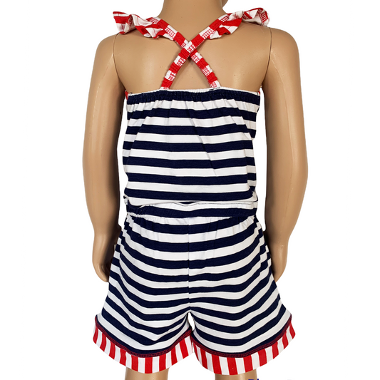 AnnLoren Girls Anchors Away Nautical Jumpsuit Summer Romper