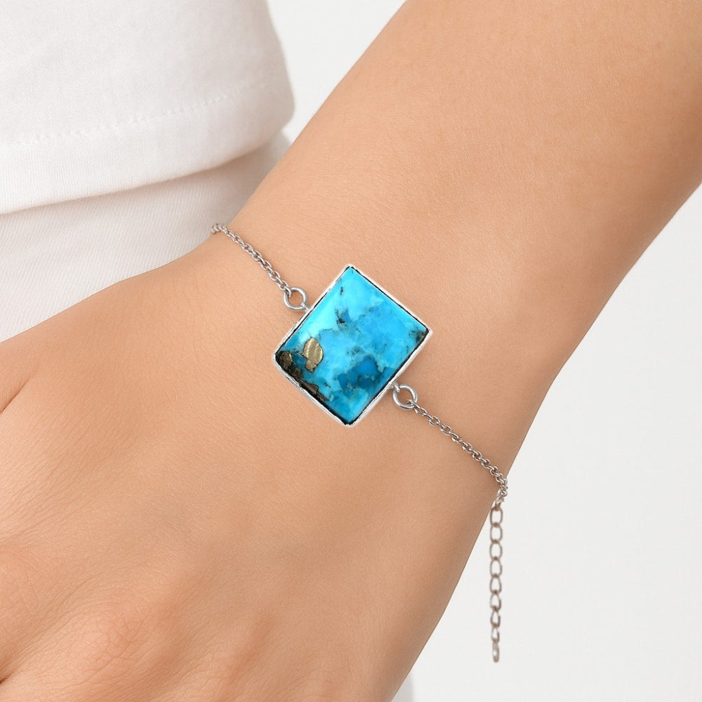 Natural Kingman Turquoise With Pyrite Bracelet B-1023 SDB2898