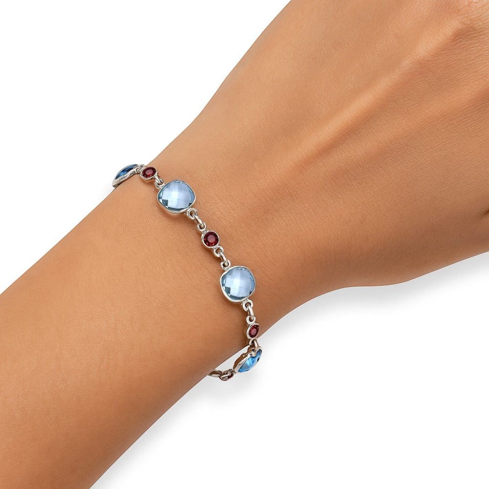 Sky Blue Topaz Checker Briolette & Garnet Bracelet B-1006 SDB5298