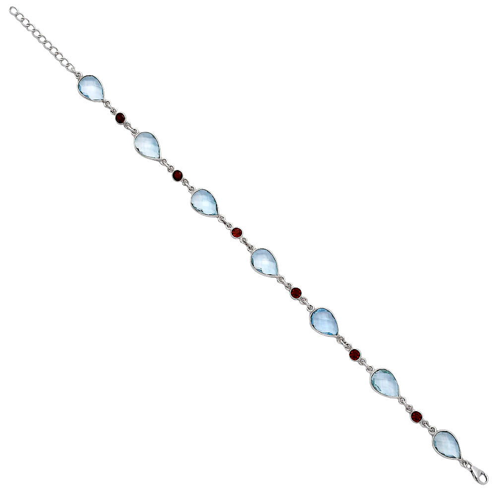 Sky Blue Topaz Checker Briolette & Garnet Bracelet B-1006 SDB5300