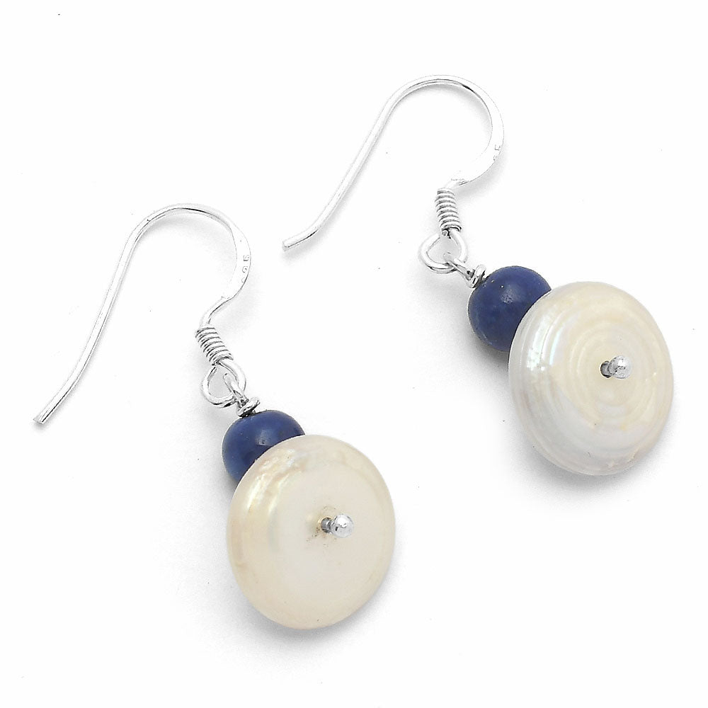 Natural Fresh Water Pearl & Lapis Earrings E-1009 SDE64812
