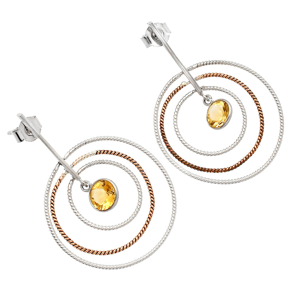 Two Tone Dangle - Natural Citrine Earrings E-1244 SDE83201
