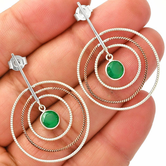Two Tone Dangle - Natural Green Onyx Earrings E-1244 SDE83207