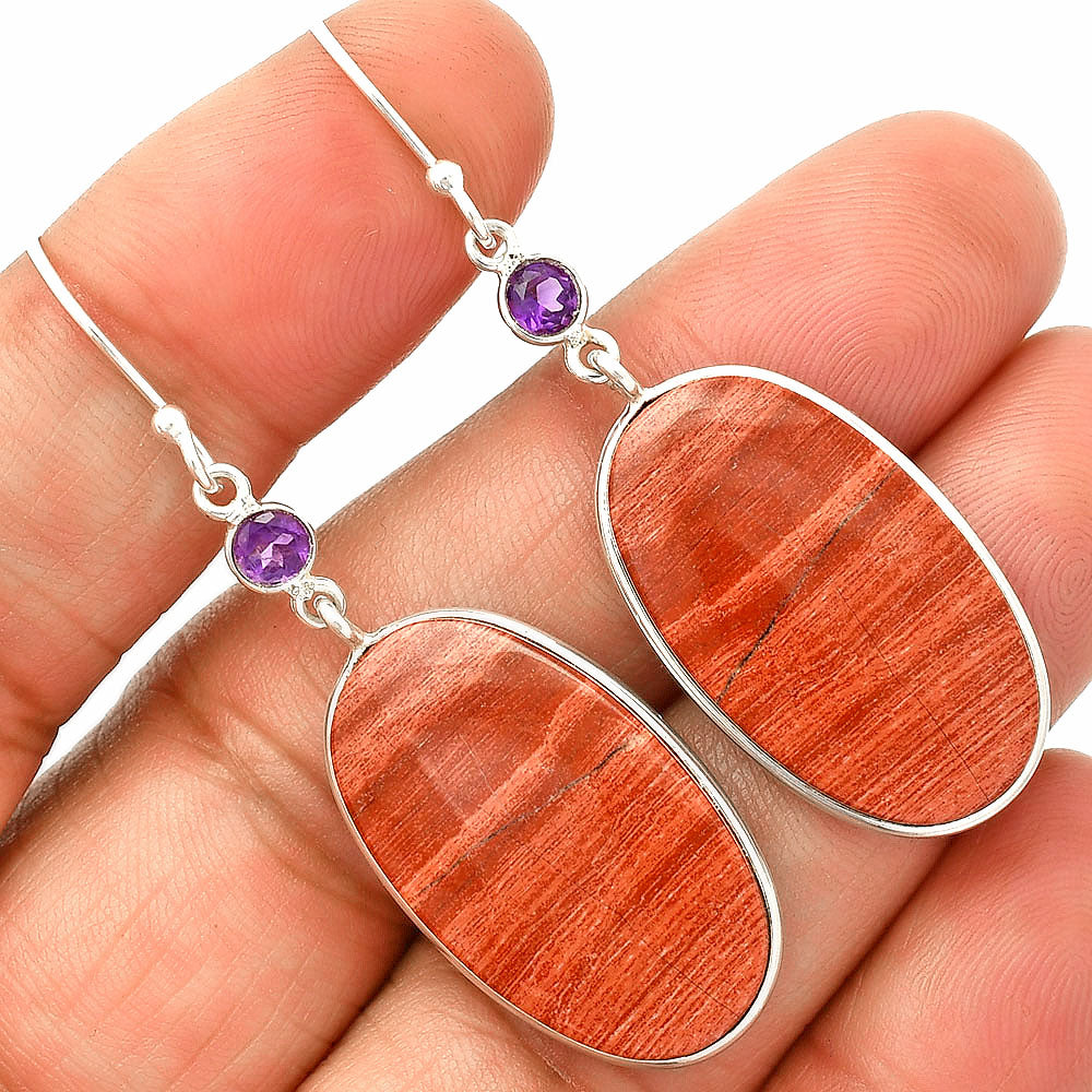 Snake Skin Jasper & Amethyst Earrings E-1002 SDE84050