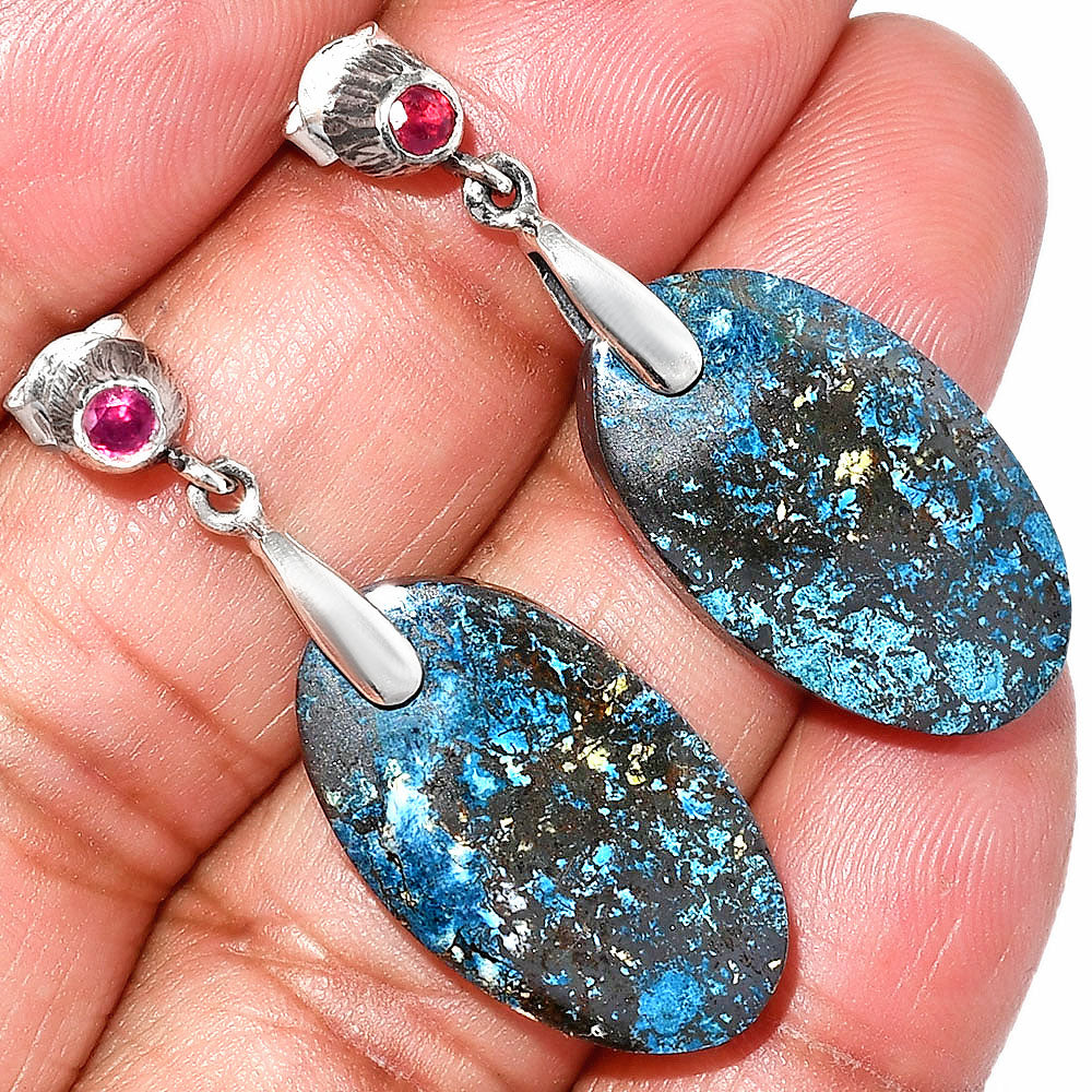 Natural Shattuckite - USA & Ruby Earrings E-1120 SDE84587
