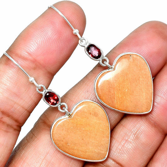 Heart - Pink Aventurine & Garnet Earrings E-1002 SDE84935