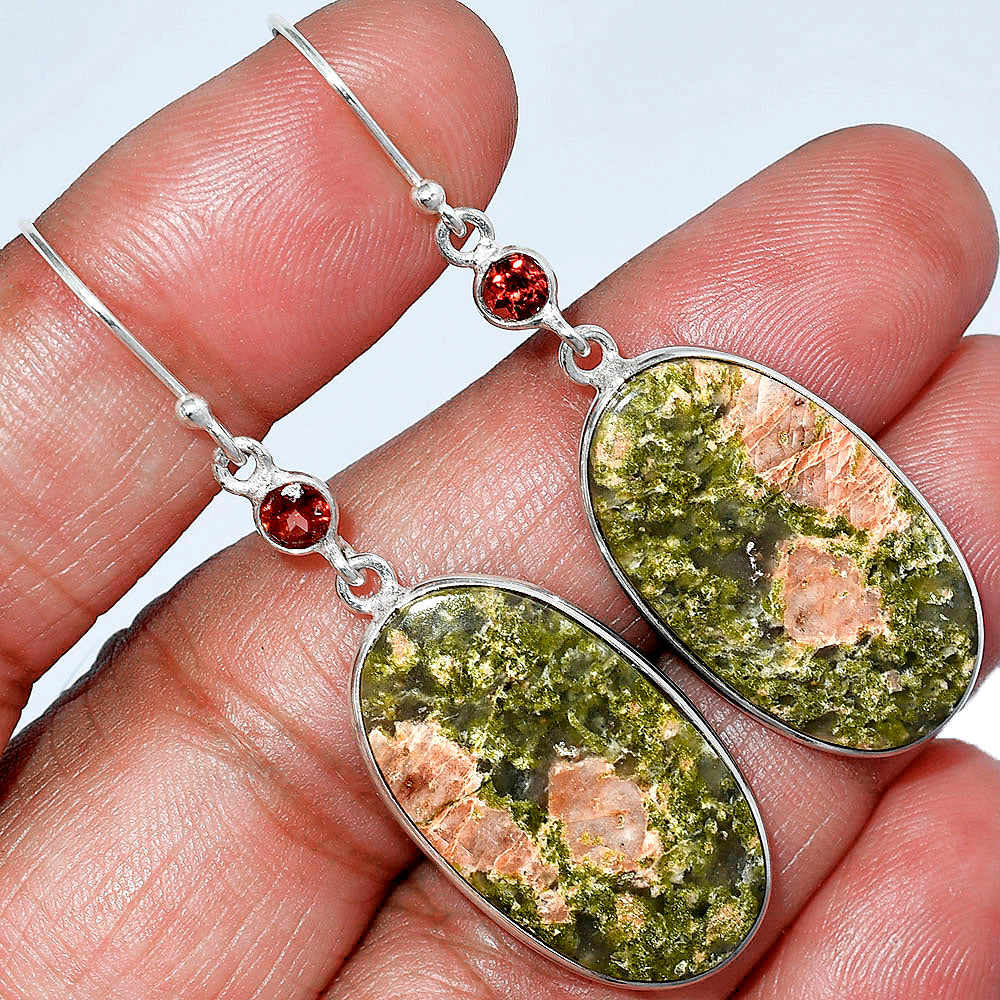 Natural Unakite & Garnet Earrings E-1002 SDE85911