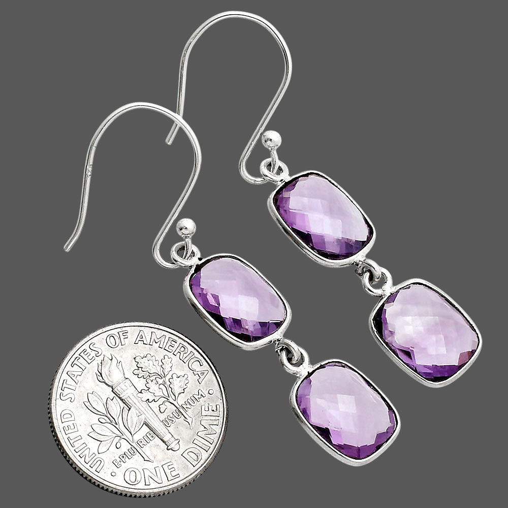 Amethyst Checker Briolette - Brazil Earrings E-1006 SDE89493