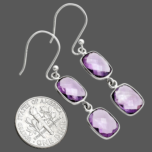 Amethyst Checker Briolette - Brazil Earrings E-1006 SDE89493