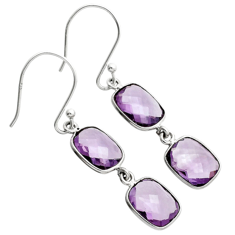 Amethyst Checker Briolette - Brazil Earrings E-1006 SDE89493