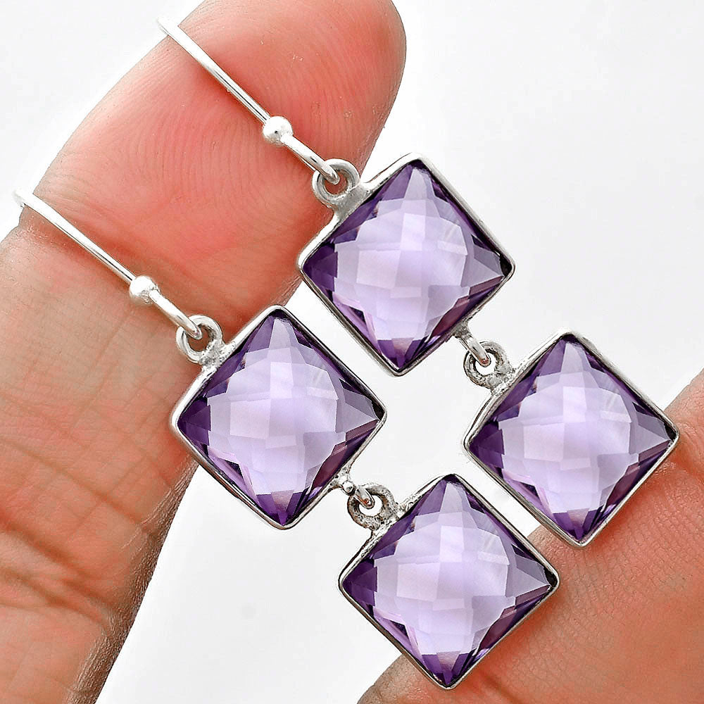 Amethyst Checker Briolette - Brazil Earrings E-1006 SDE89496