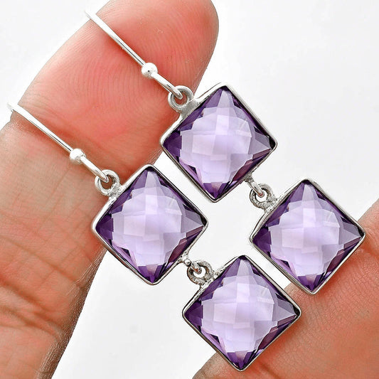 Amethyst Checker Briolette - Brazil Earrings E-1006 SDE89496