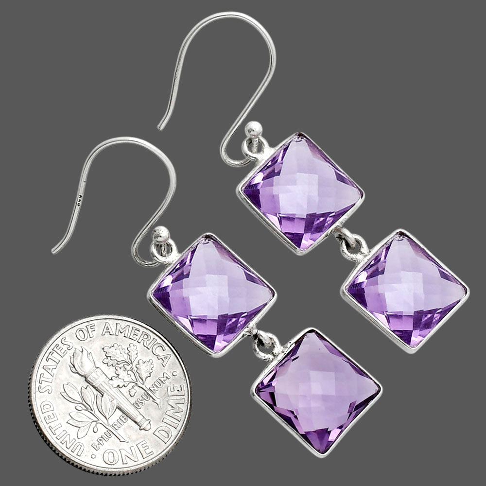 Amethyst Checker Briolette - Brazil Earrings E-1006 SDE89496