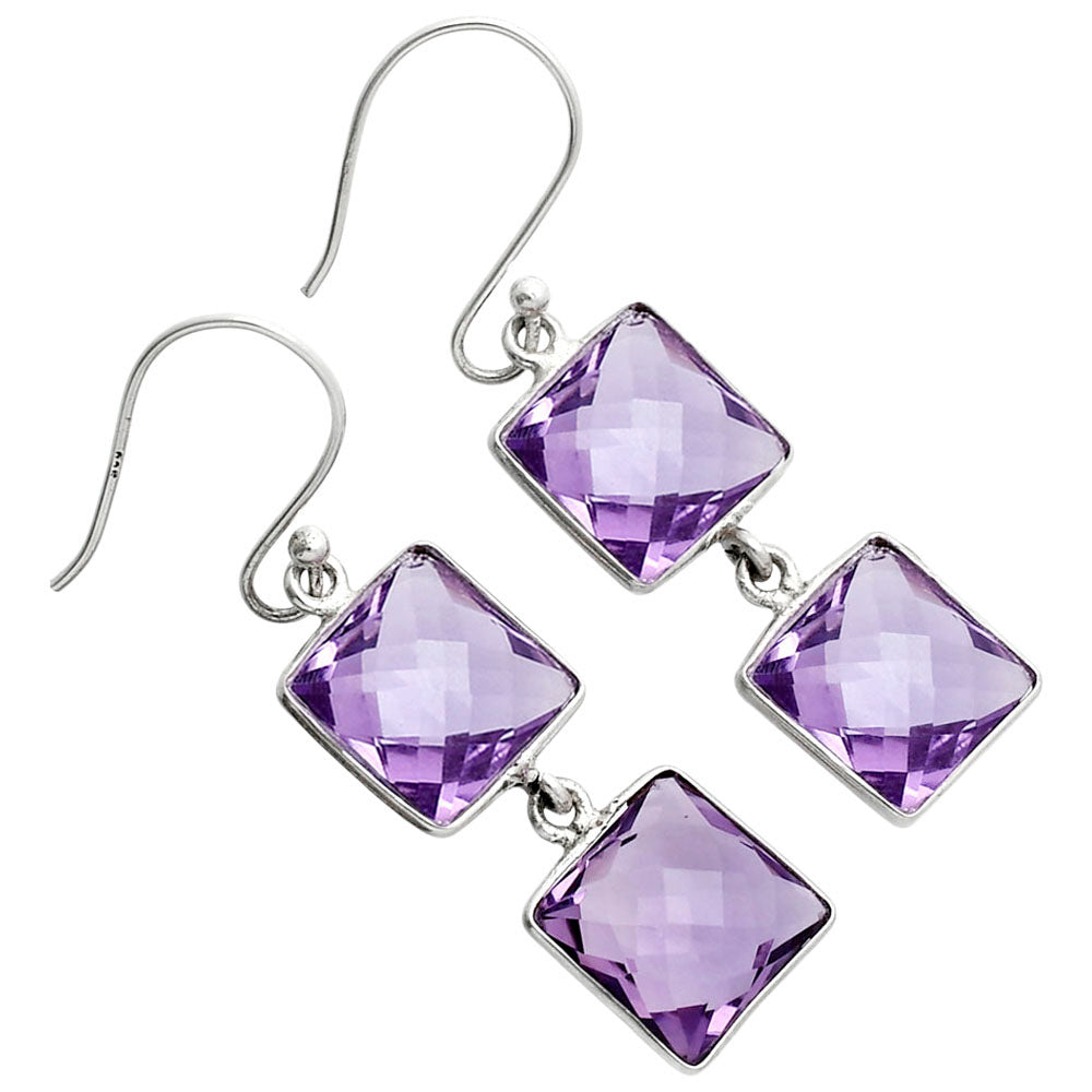 Amethyst Checker Briolette - Brazil Earrings E-1006 SDE89496