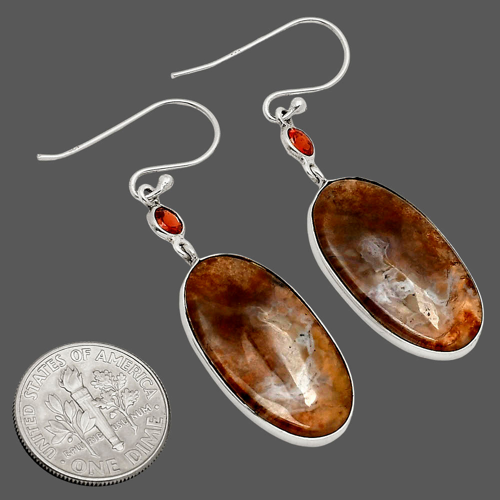 Natural Texas Moss Agate & Garnet Earrings E-1002 SDE90194