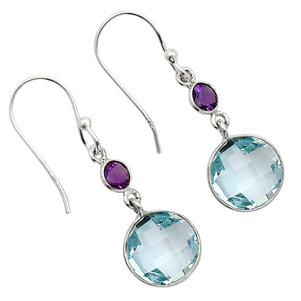 Sky Blue Topaz Checker Briolette and Amethyst Earrings E-1006 SDE90876